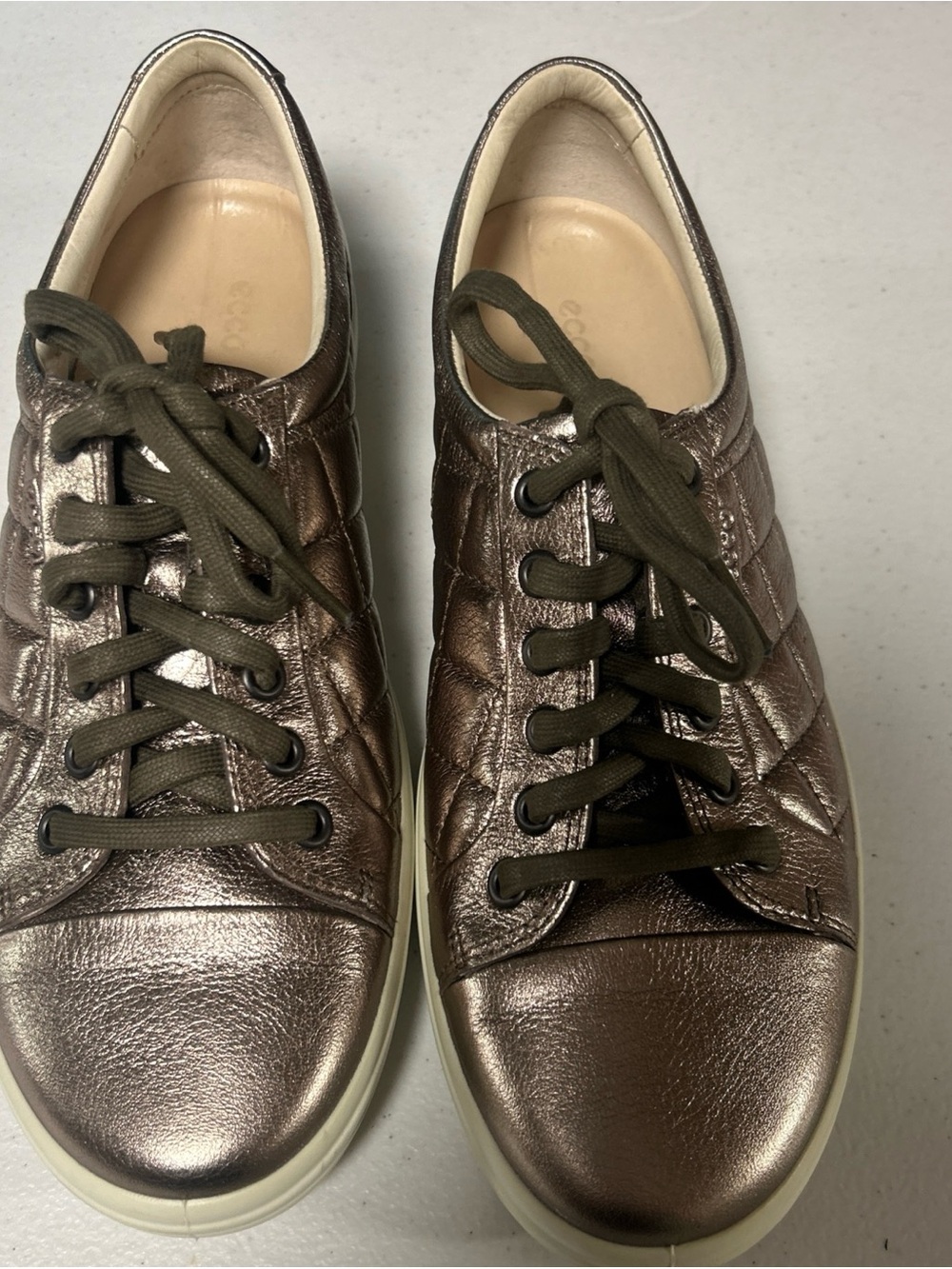 Ecco Women's Metallic Bronze Quilted Leather Sneaker - Picture 12 of 13